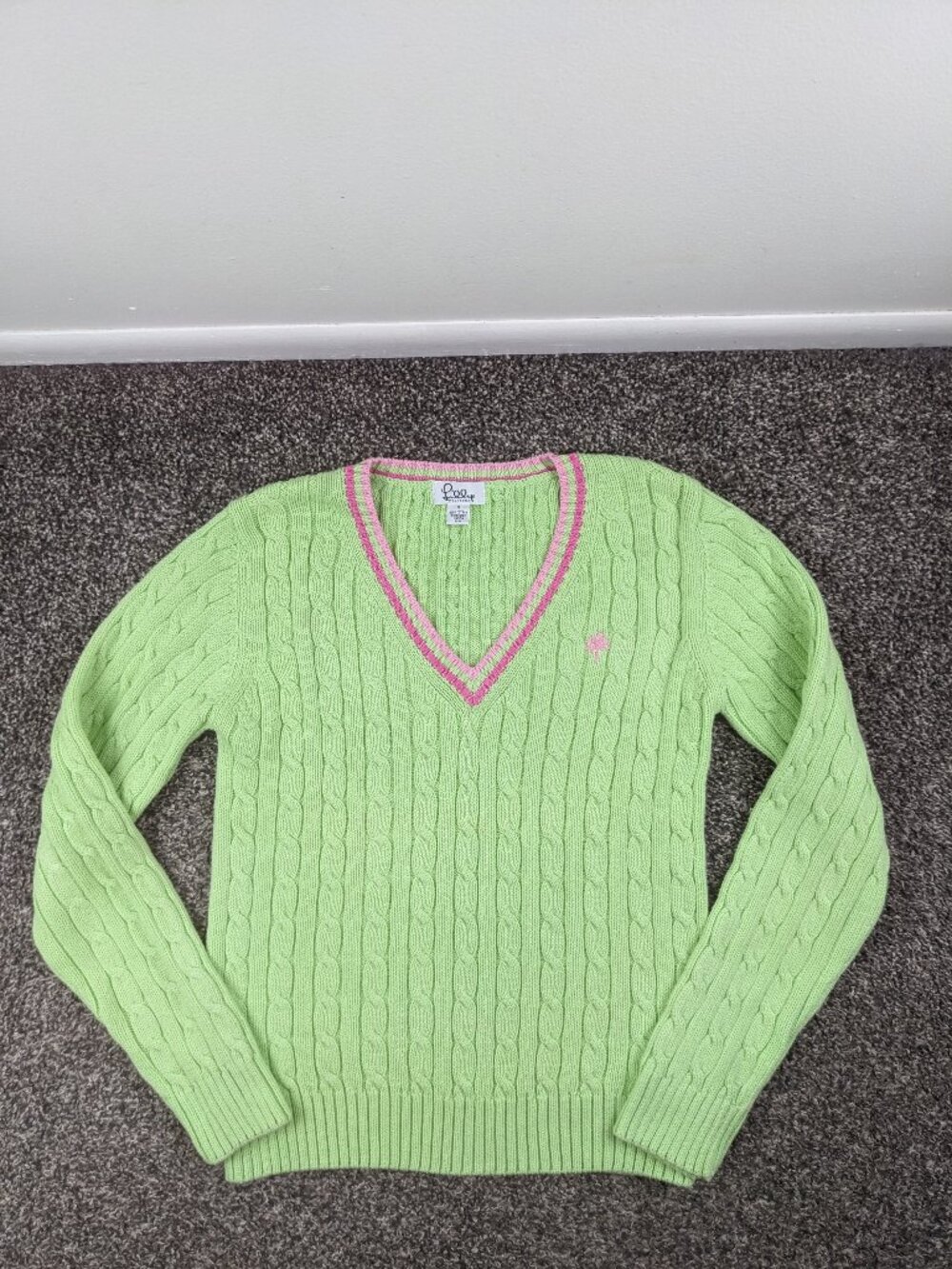 Lilly Pulitzer Sweater Cable Knit Tennis Cricket Cotton V Neck Womens Small